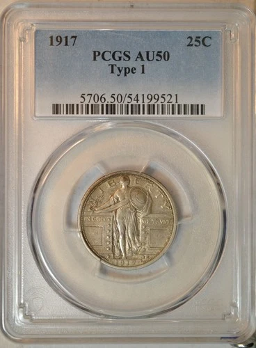 1917 Standing Liberty quarter, type 1, PCGS AU50