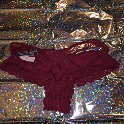 Victoria's Secret Very Sexy Lace Keyhole Burgundy Cheeky Panty Size Small NWT