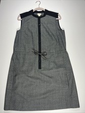 J Crew Wool Blend Sheath Dress Women’s Medium Gray Black Button Front Sleeveless