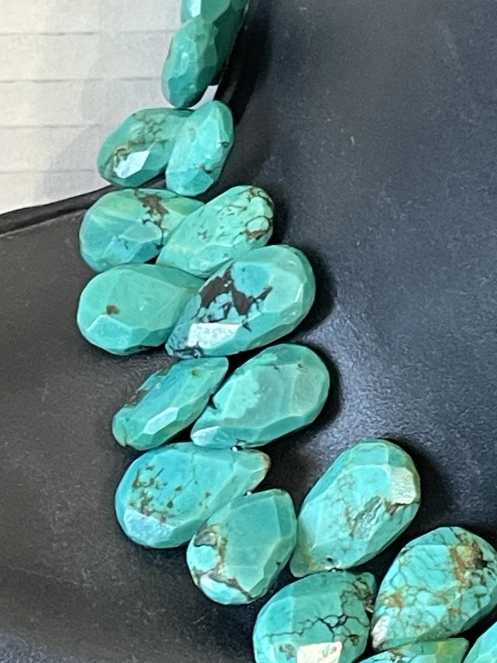 Lágrima de piedras preciosas turquesa natural suroeste vintage facetada 925 broche de ley Foto 4 de 4