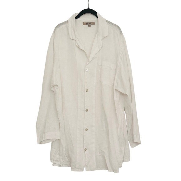 FLAX Linen Oversized Button Down Shirt Tunic Top White Size L Lagenlook Coastal
