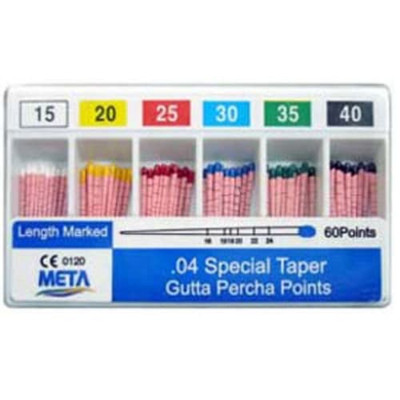 Meta Gutta Percha Points - #20, Taper 0.02, Color Coded, Spill-Proof Box