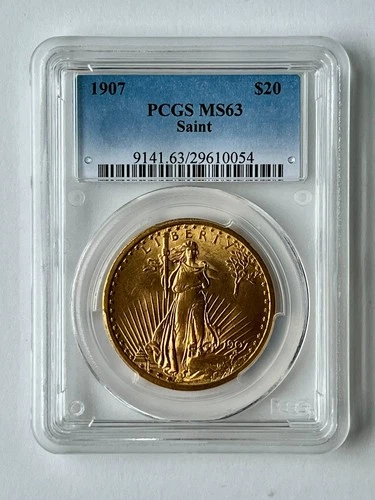 1907 Double Eagle $20 Gold Coin St Gaudens PCGS MS-63 Needle Sharp Strike