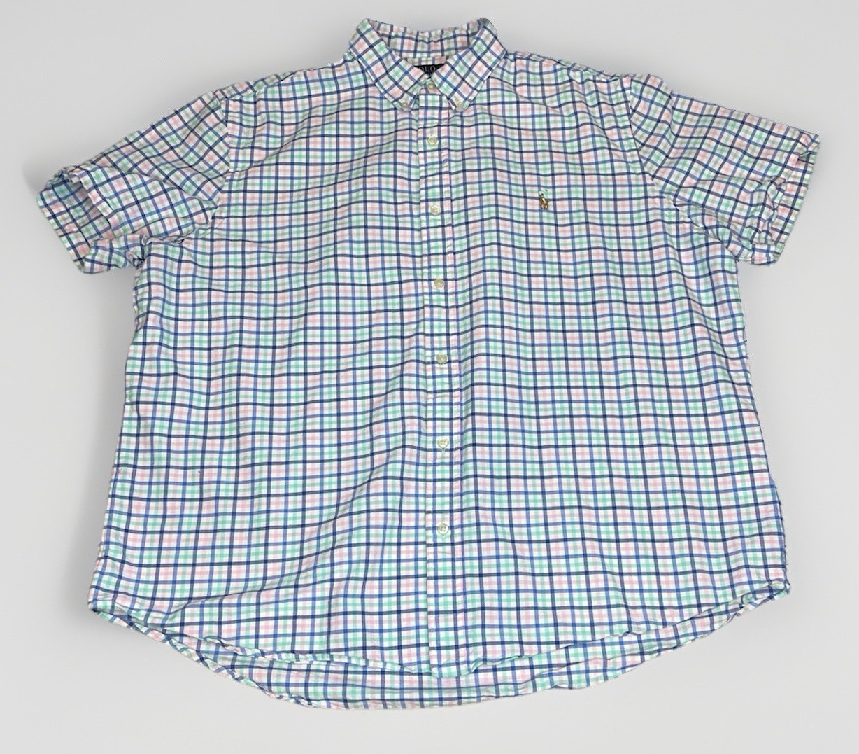 Polo Ralph Lauren Camicia Uomo 2XL Blu Rosa Check Manica Corta Multicolore Pony