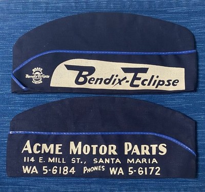 Vintage Gas Station Attendant Hat Acme Motor Santa Maria CA Bendix Eclipse Brake