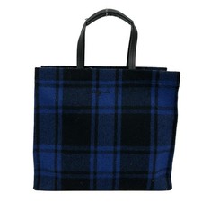 agnes b - Blue Black Wool Polyester Leather Acryl Tote Bag