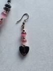Vintage Rose Quartz Cut Out Heart Hematite Gemstone Necklace and Earrings  — photo 5
