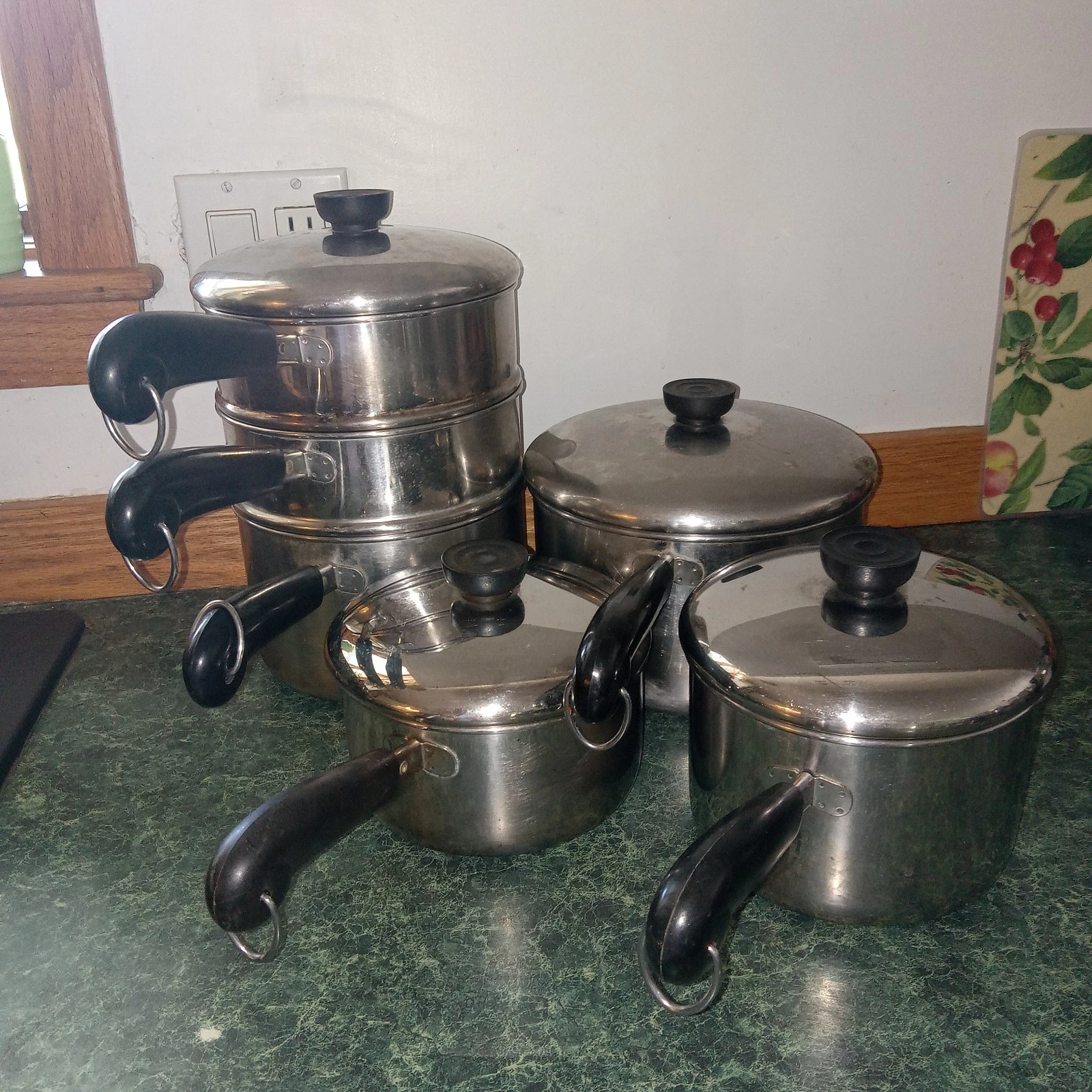 Vintage Reverware Stainless Pots Pans Set Tri-ply 4+ Steamer, Dbl Boiler + Lids