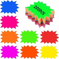 200PCS Fluorescent Starburst Sale Signs Bright Neon Retail Price Tags 8 Colors