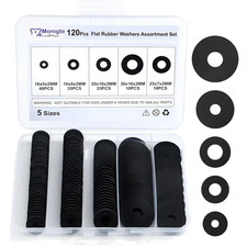 120Pcs Flat Rubber Washers Assortment Kit,16/18/20/25/30Mm Black Washer,Vibratio