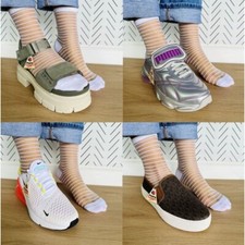  Women Socks Oz 1 Pair Transparent Silk Elastic Mesh Striped Ankle White New  