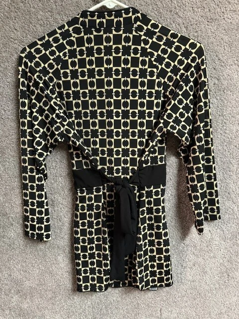 Blusa Vintage Anos 70 Túnica Média Fivela com Cinto Geométrica Escritório Whimsigoth Groovy - Imagem 2 de 4