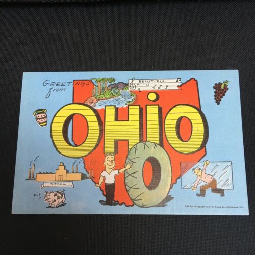 Vintage Greetings from Ohio Lithograph Postcard EC Kropp Co. Milwaukee Lake Erie