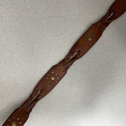 Hollister Brown Leather Belt Womens Large Brass Buckle Twisted Preppy 1.75in - Picture 4 of 6