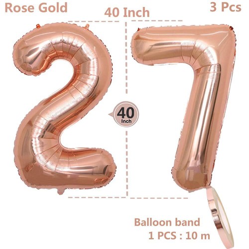 2 Luftballons Zahl 27 Nummer 27 Luftballon Rosegold Mädchen40" Aufblasbar Hel... - Bild 2 von 7