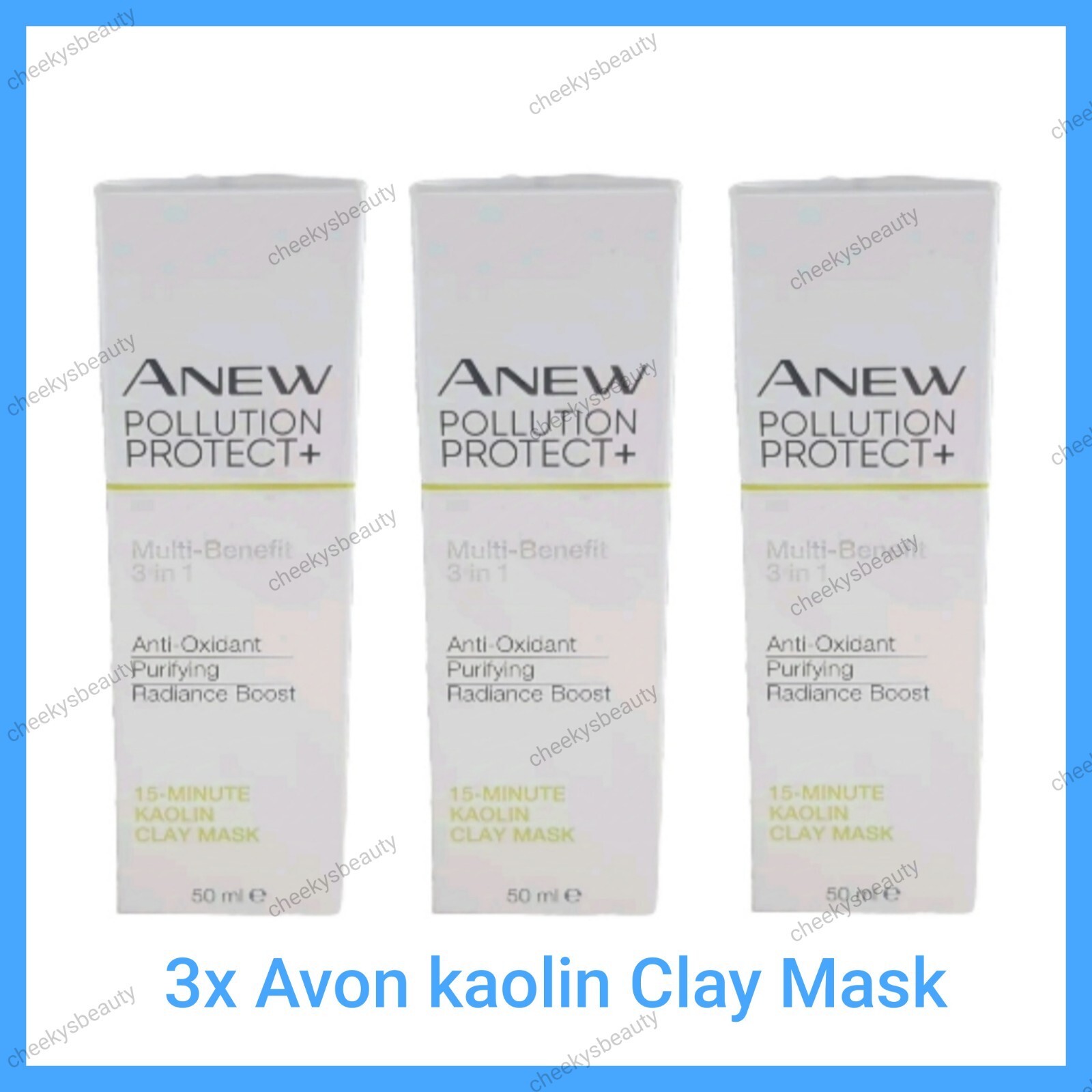 3x Avon Anew Pollution Protect+ 15 Minute Kaolin Clay Face Mask (3x50m)Face Mask