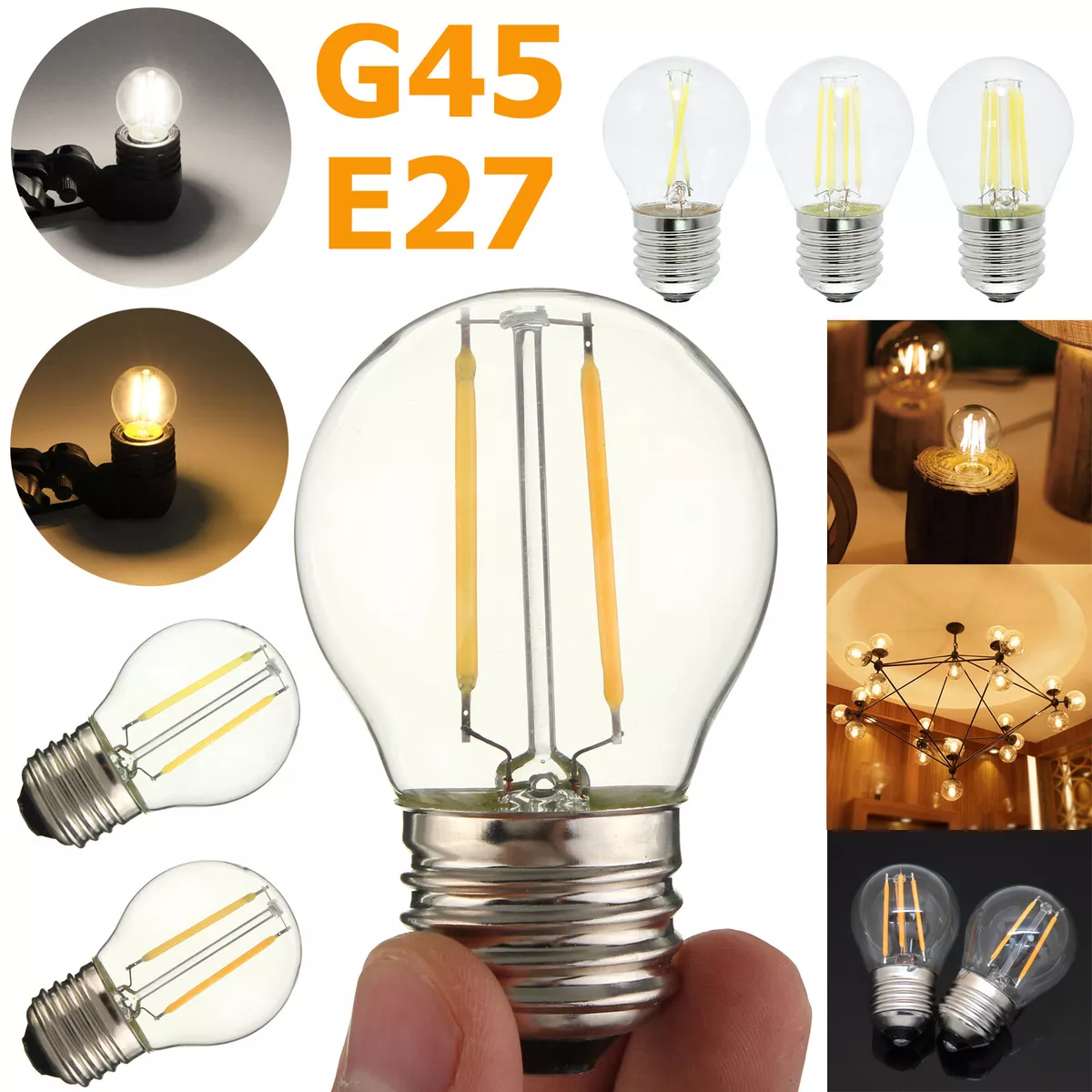 Retro E27 LED Light Bulbs 220V G45 Glass Edison Bulb Lamp for Home Bedroom Decor