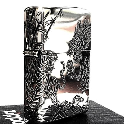 Zippo Dragon Tiger 3-sided Engraving Antique Silver Regular