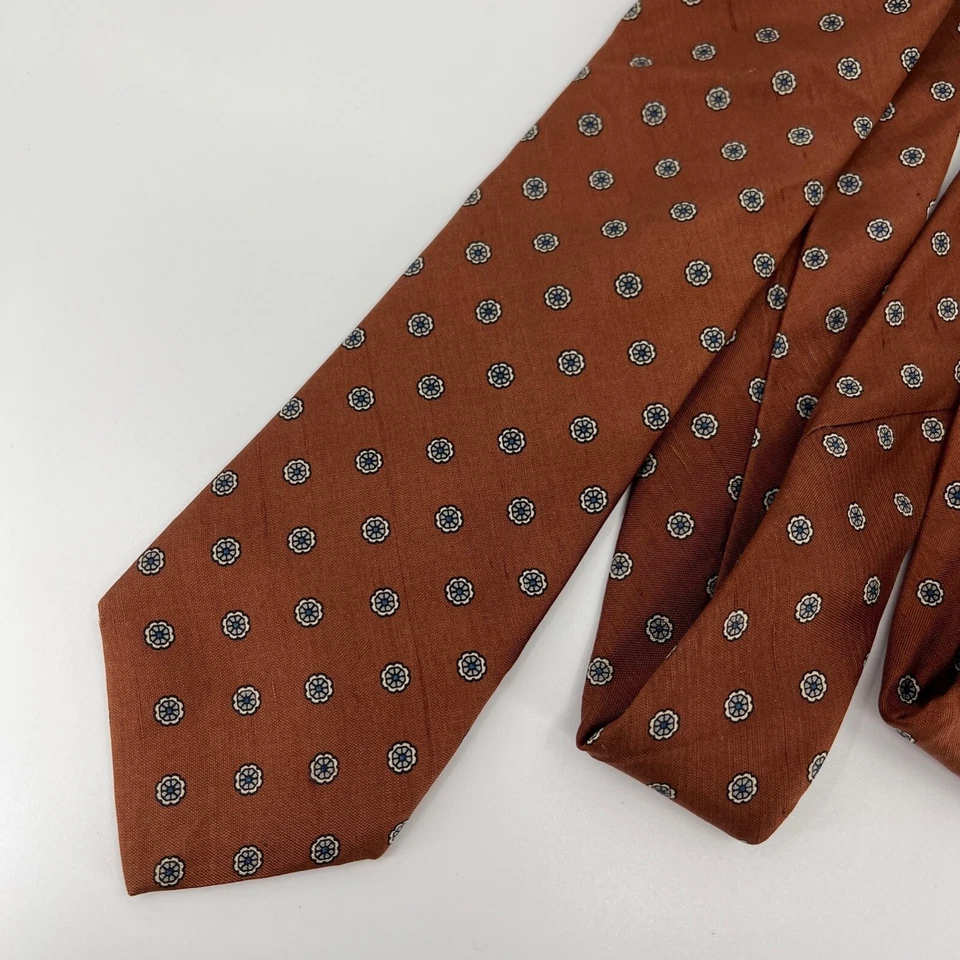 Corbata vintage Bert Pulitzer para hombre camisa marrón corbata seda pura EE. UU. rueda engranaje estampado Foto 2 de 4