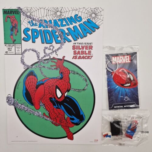 Spider Man Goody Bundle SILVER SABLE PRINT Keychain AND LEGO Block MINIFIGURE - Picture 1 of 17