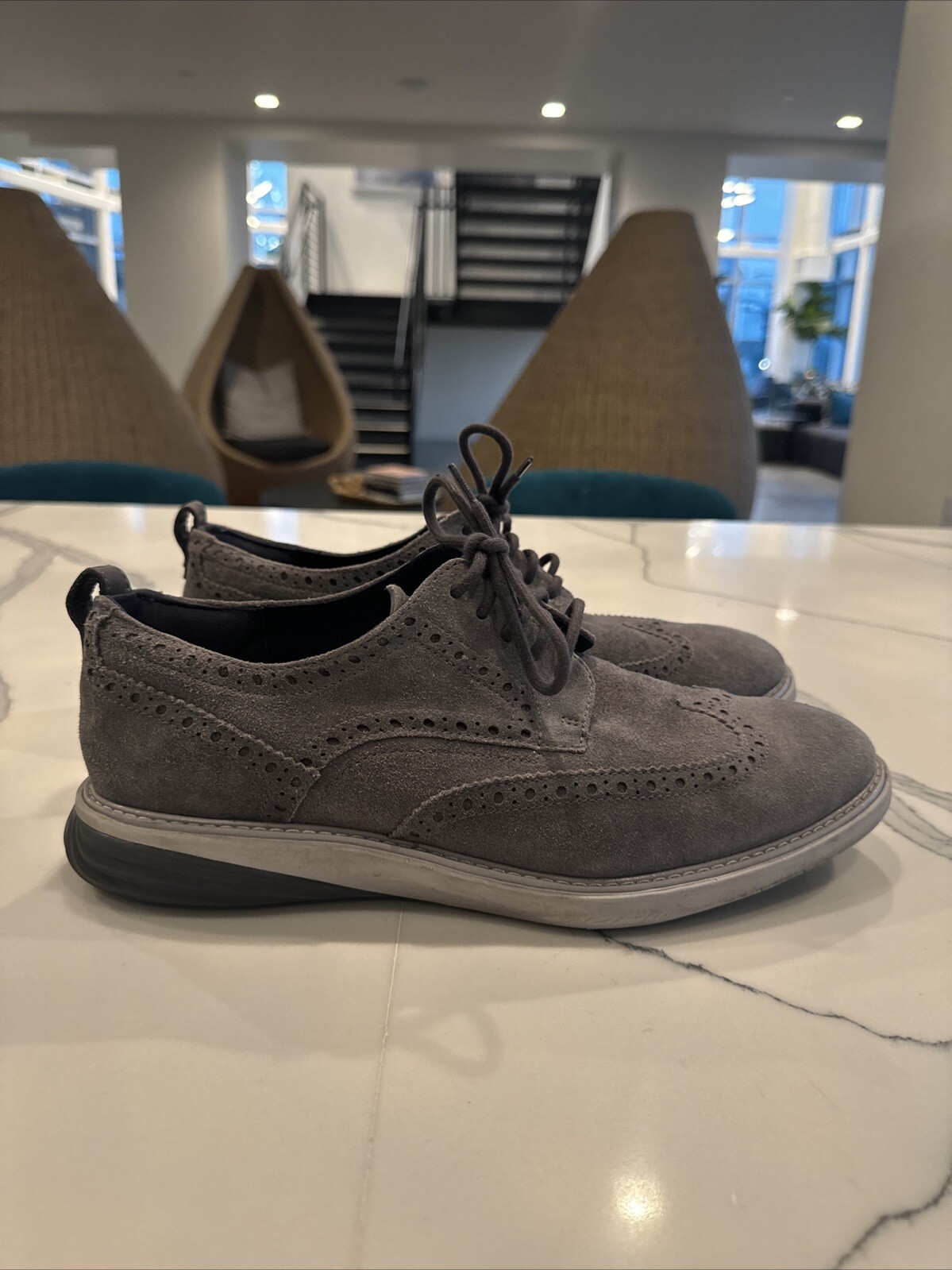 SAOLA Scarpe Cole Haan Grand + Oxford C38792 da uomo taglia 10 grigio pelle scamosciata