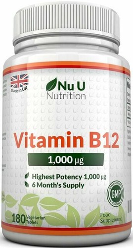 Nu U Nutrition NUU-B12-180-UK Vitamin B12 1000 mcg 6 Month Supply - 180 Tablets