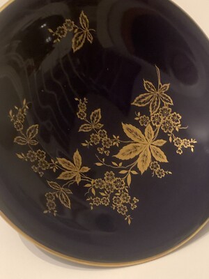 Lindner Echt Cobalt Blau Teller mit Goldrand 19 cm Goldene Blüten für Gebäck