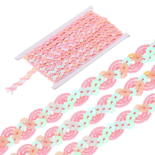11 Yard Sequins Beaded Lace Trim 0.6 inch Braid Trim Pink - Picture 1 of 5