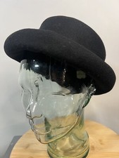 Vintage Wool Bowler Hat Amanda Smith Made In Italy 100 Wool Black 21.5" in Cir