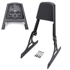 Black Skull Backrest Sissy Bar w/ Leather Pad For Harley Softail Flstc Flstf Fls
