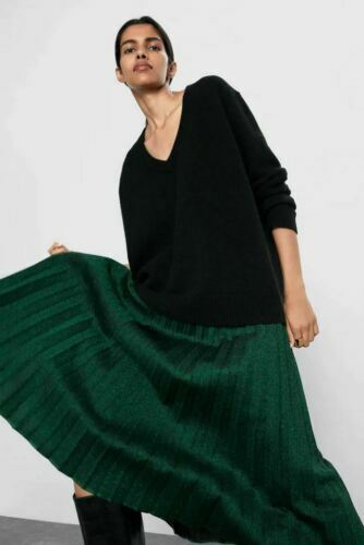 Jupe Verte Zara Pour Femme - Taille EUR M (12) - 51% Lin, 49% Coton - Très Bon état