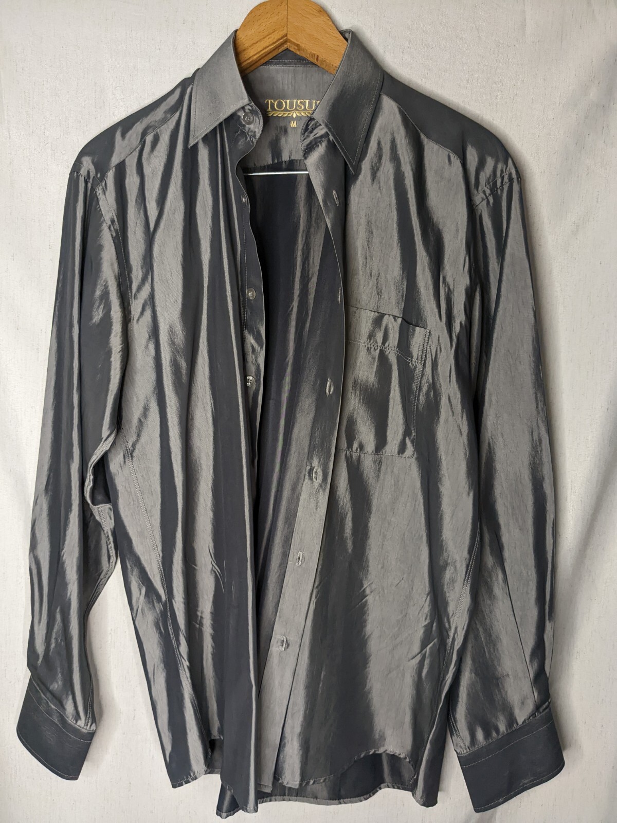 TOUSUS Mens Button Down Viscon Polyester Collared… - image 1