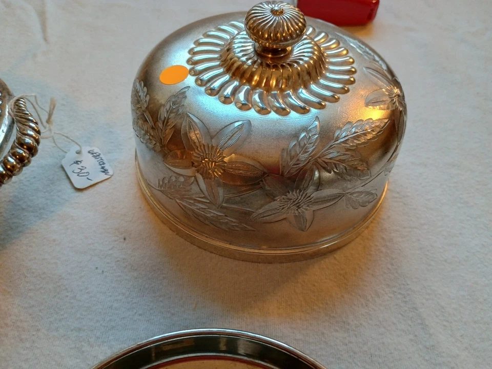 Prato e tampa vintage EG Webster placa de prata manteiga - Imagem 2 de 4