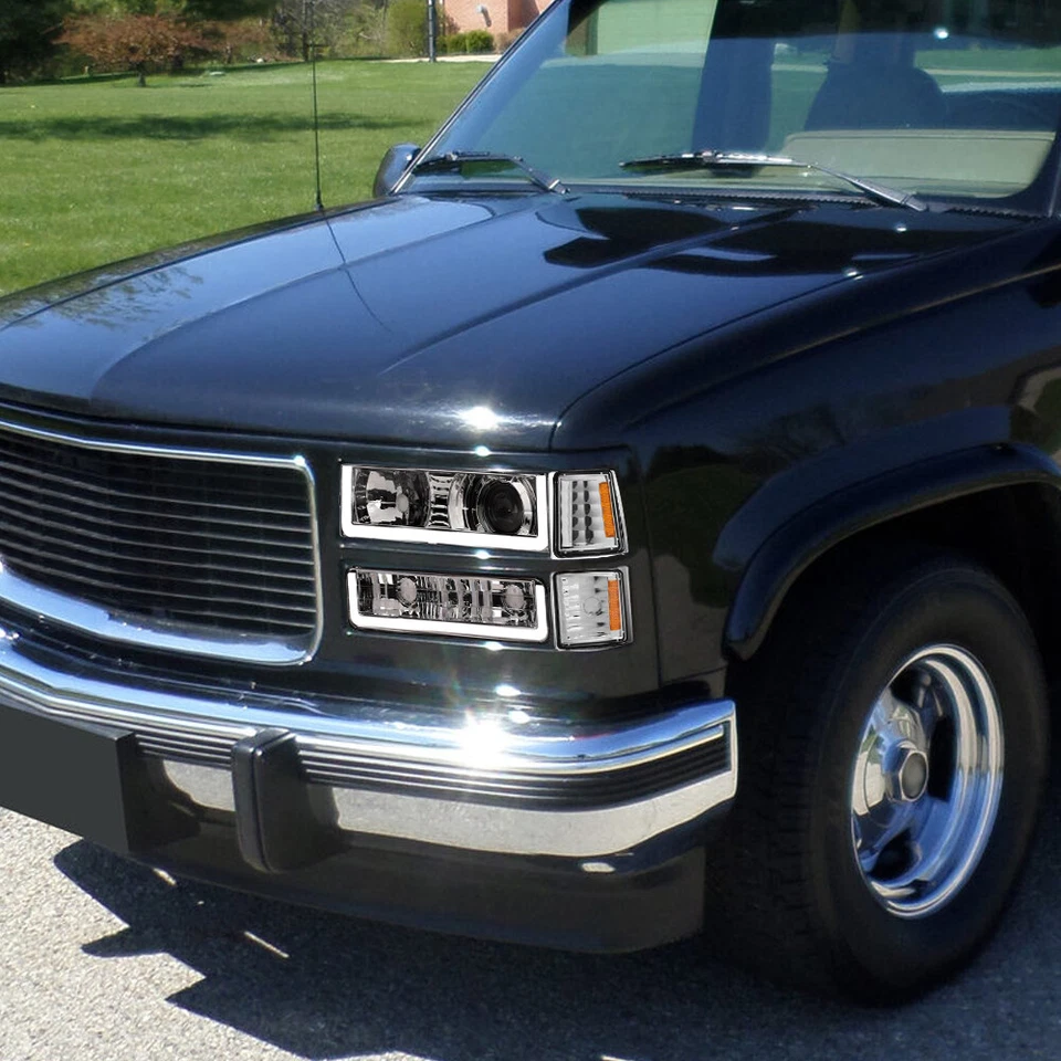 Topline For 94-00 Chevy C10 C/K LED Bar Projector Headlight+Corner+Bumper Chrome Foto 2 de 4