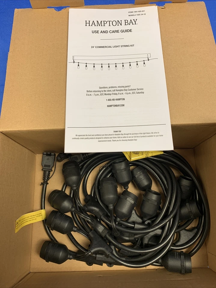 Cadena de luces Hampton Bay decoración exterior vacaciones 12 luces 24 pies negro comercial Foto 4 de 4