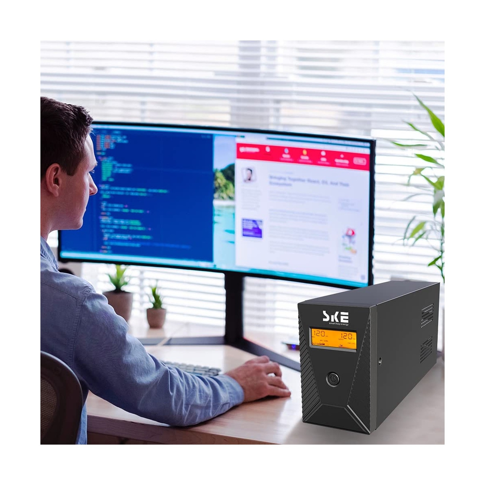 SKE 600VA 360W Back UPS Battery Backup Intelligent LCD Battery Backup and Sur...