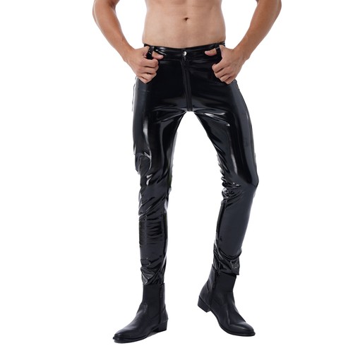 Pantalones ajustados de látex de cuero PVC Wetlook con cremallera delantera pierna recta pantalones largos - Imagen 6 de 24