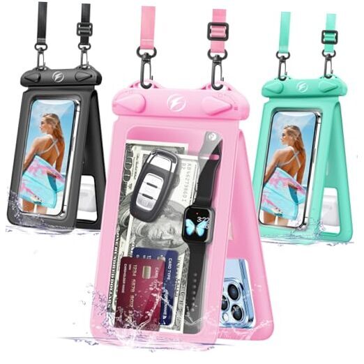 Waterproof Phone Pouch [3-Pack] Double Space Waterproof Phone Black+Pink+Green