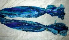 BBI 12 yard Unstitch Recycled PURE Silk Sari Ribbon Yarn tassel AQUA BLUE VIOLET