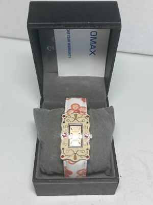 Adrina Quartz Silver Tone Orange Flower Enamel Watch Box in box W64 Box1