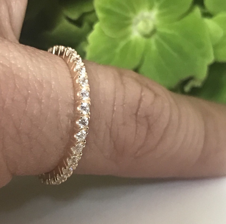 14k Solid Yellow Gold Eternity Stackable Ring Wedding Band Lab Created ...