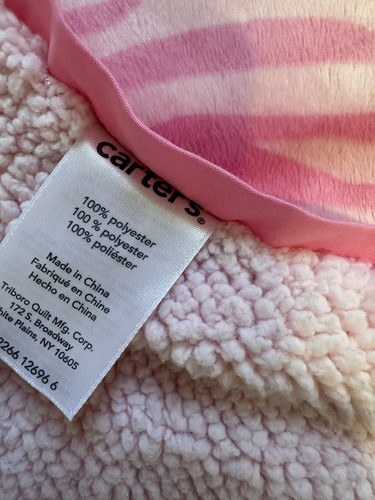 Carters Pink Zebra Animal Print Sherpa Baby Blanket Lovey Throw Ruffle - Picture 6 of 7