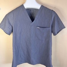 FIGS Women's Catarina Technical V-Neck Scrub Top Gray Size Medium Short Sleeve