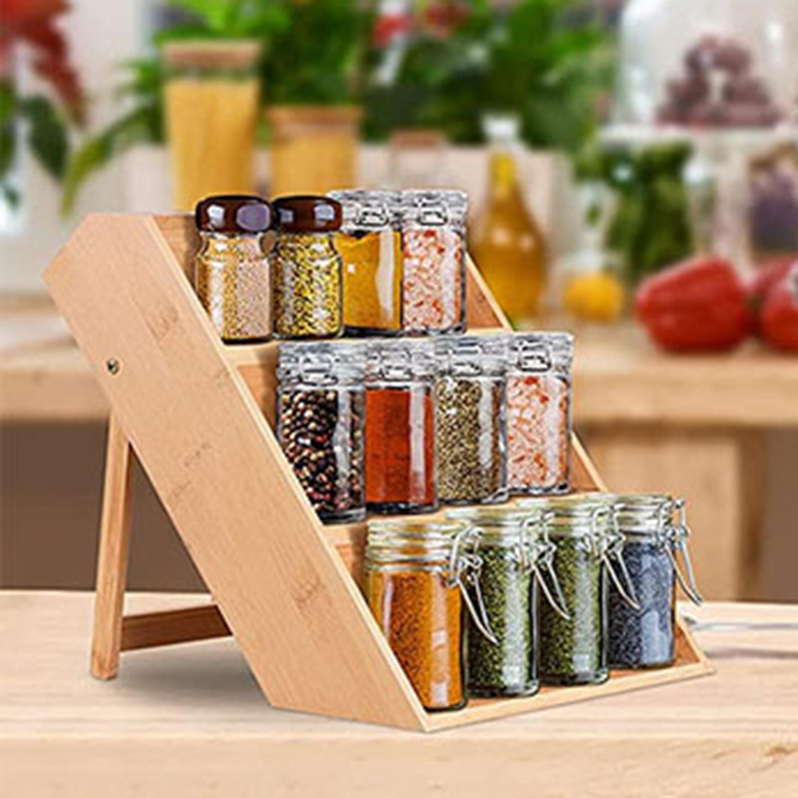 Bamboo Spice Rack Display Shelf Space Saving for Spice Kitchen ...