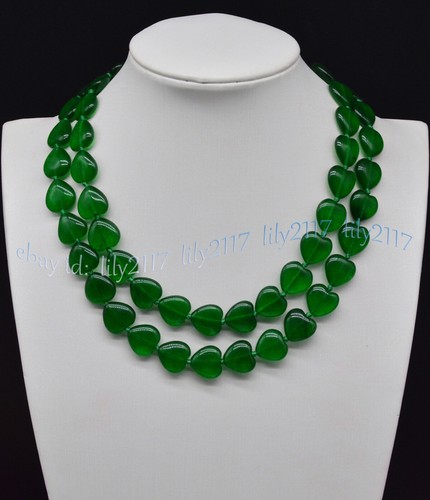 Natural 15mm Green Jade Gemstone Heart Shaped Beads Necklaces 14-55'' - Picture 14 of 17