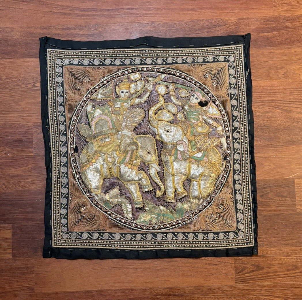 Ancienne tapisserie birmane de Kalaga, oeuvre d'art murale