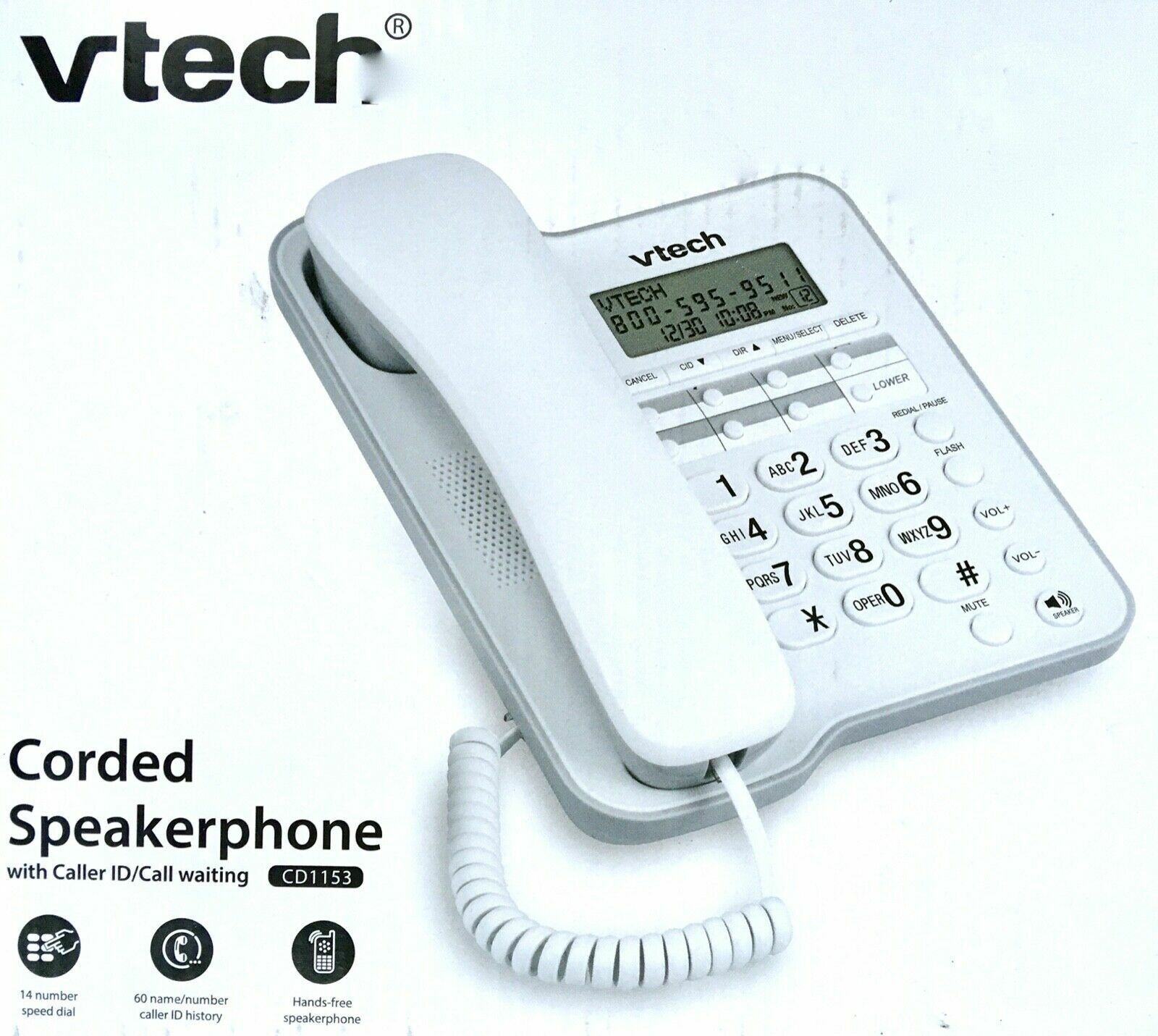 VTech CD1153: Corded Speakerphone w/ Caller ID - White
