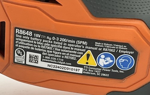 FOR PARTS RIDGID R8648 18V SubCompact Brushless Reciprocating Saw - Picture 5 of 6