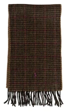 NWT Polo Ralph Lauren Reversible Recycle Wool Scarf Fringe Olive Brown Italy