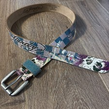 New Ed Hardy Unisex S Love Kills Slowly Belt Skulls Roses Y2K Size 28" - 32"